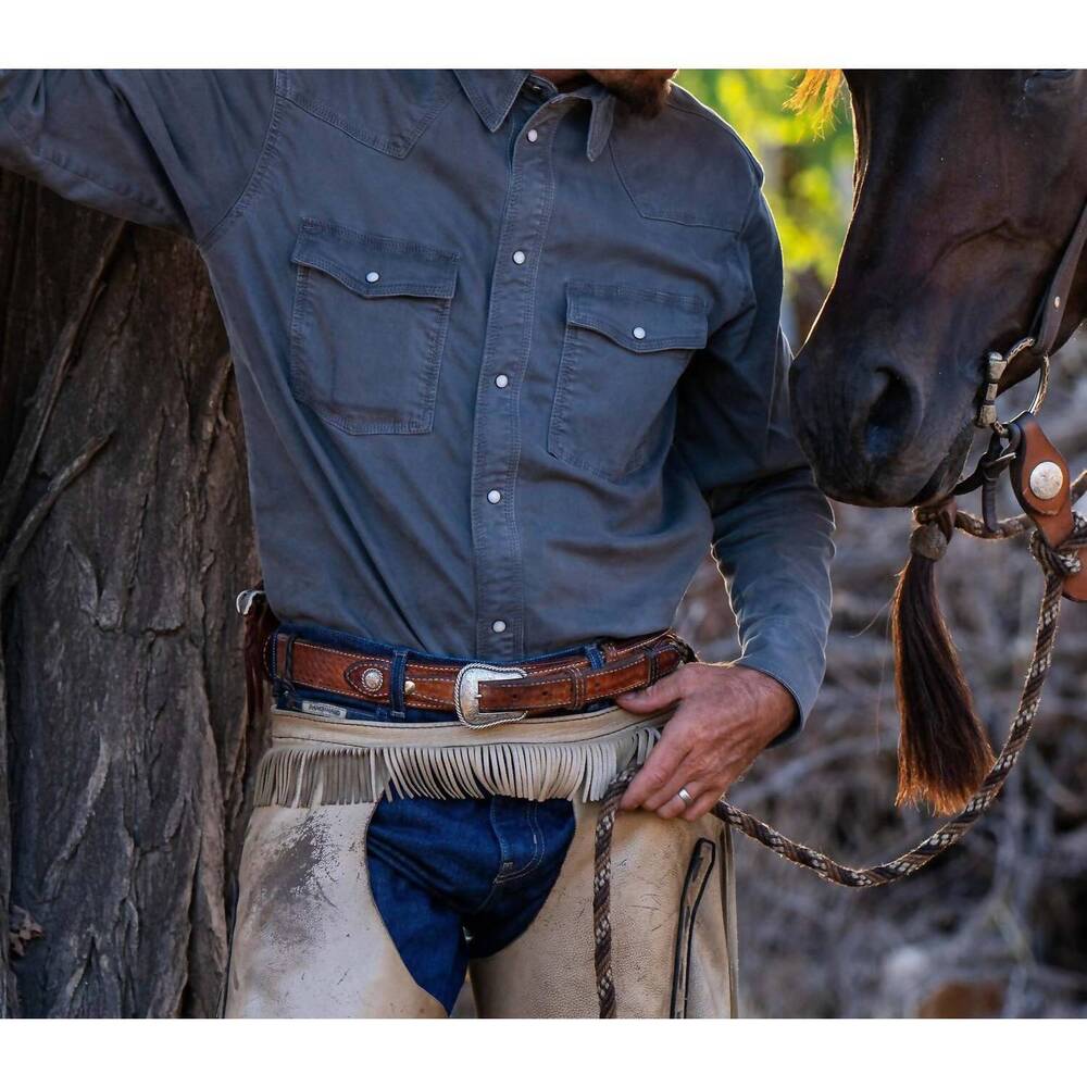 NEW SCHAEFER OUTFITTER western denim snap shirt in carbon